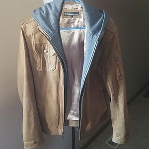 Men L 7 diamonds brown leather winter jacket